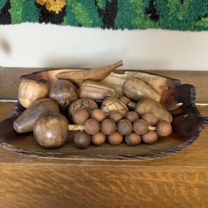 Vintage MCM Carved Wood Fruit Bowl Set Live Edge Sculptural Midcentury Modern
